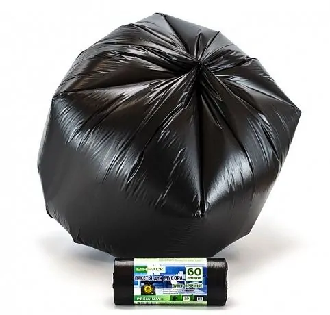 Мешки для мусора 60 литров, 20 мкм, ПСД, в рулоне 20 штук, 60х70 см, черные, с ароматом свежести, прочные, Мирпак - Вид 2