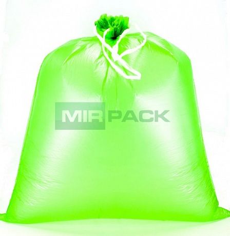 Пакеты мусорные с завязками 60 л, 18 мкм, 10 штук, ПНД, зеленые серия VIP - Вид 4